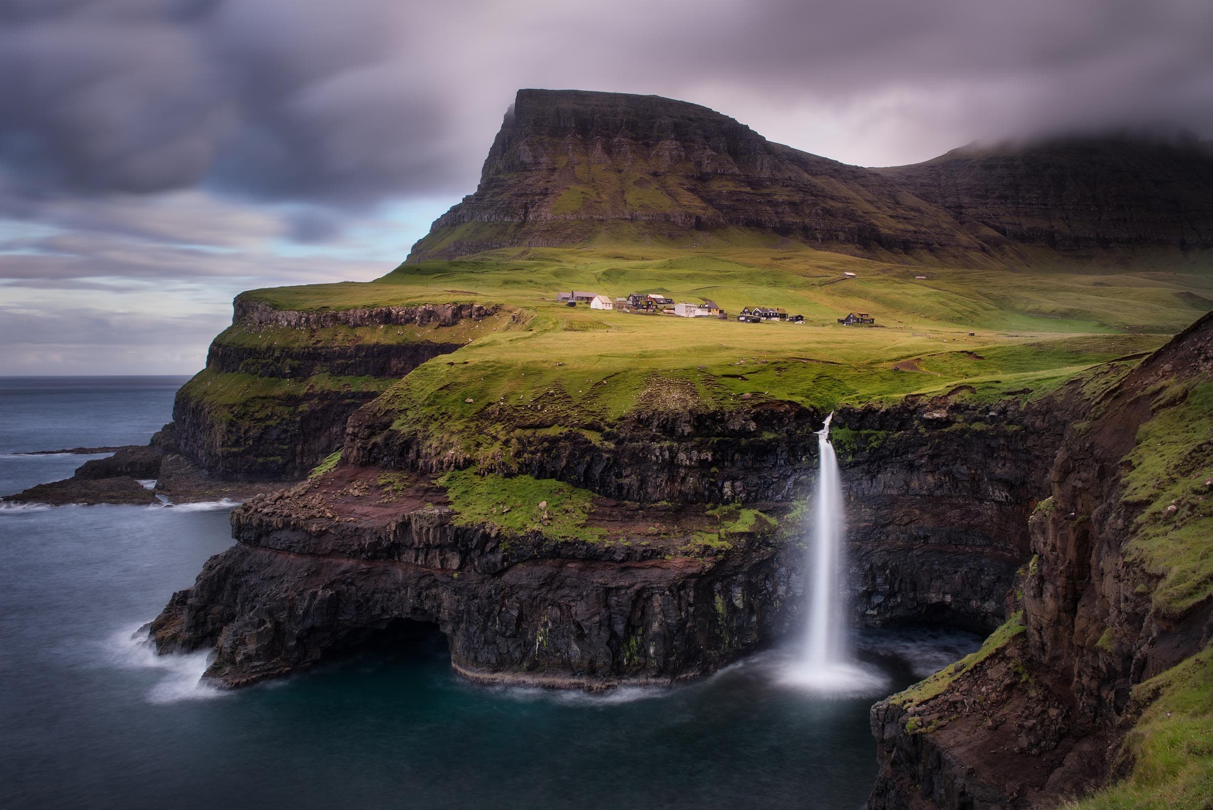 Photograph of Mulafossur Waterfall in Gasadalur, Faroe Islands by Brent Goldman Photography