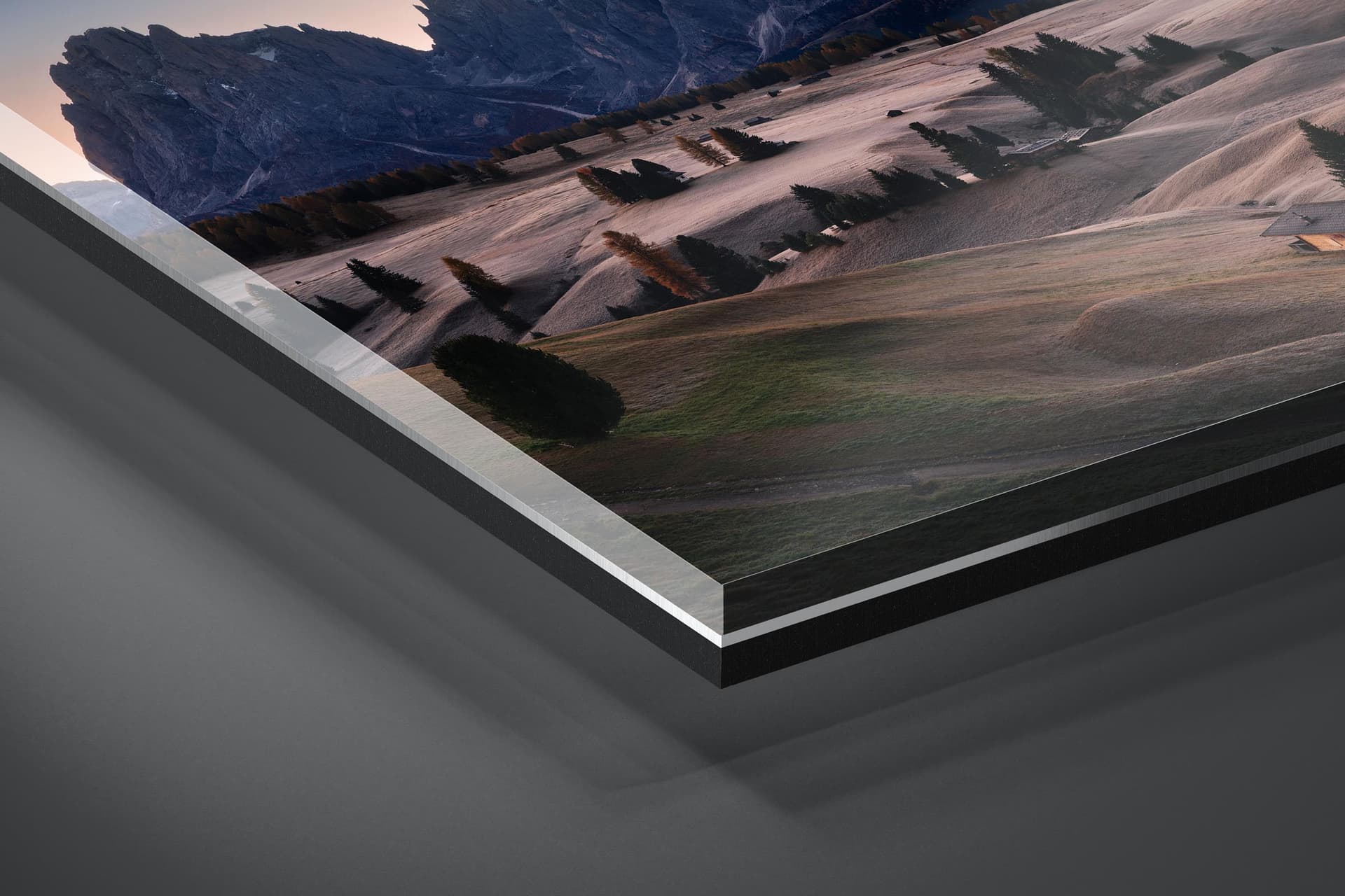 Fine art limited edition acrylic print of Alpe di Siusi in Dolomites, Italy by Brent Goldman Photography